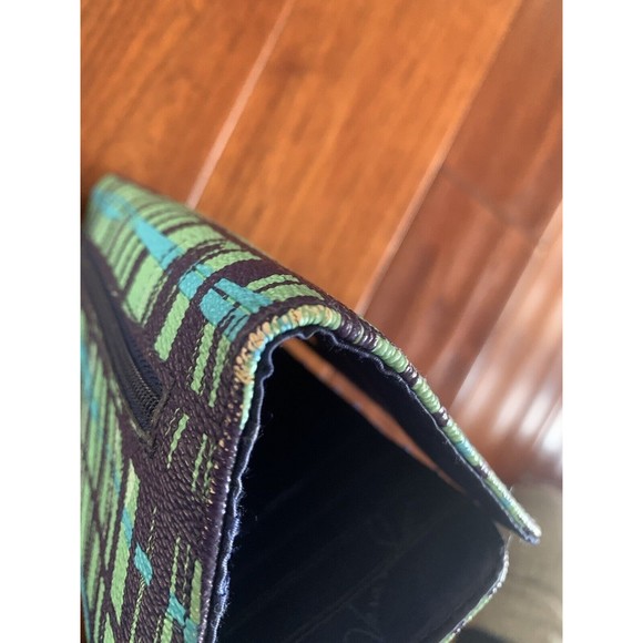 Vera Bradley Large Trifold Wallet Teal/Navy Blue Art Plaid Organizer Clutch - Picture 9 of 10